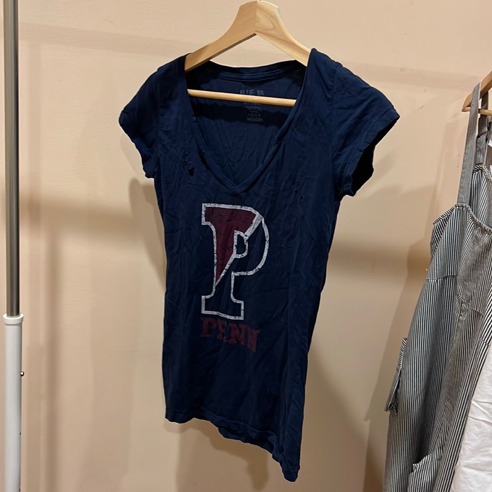 Navy blue fitted distressed UPenn shirt [Like New, Size: Medium]